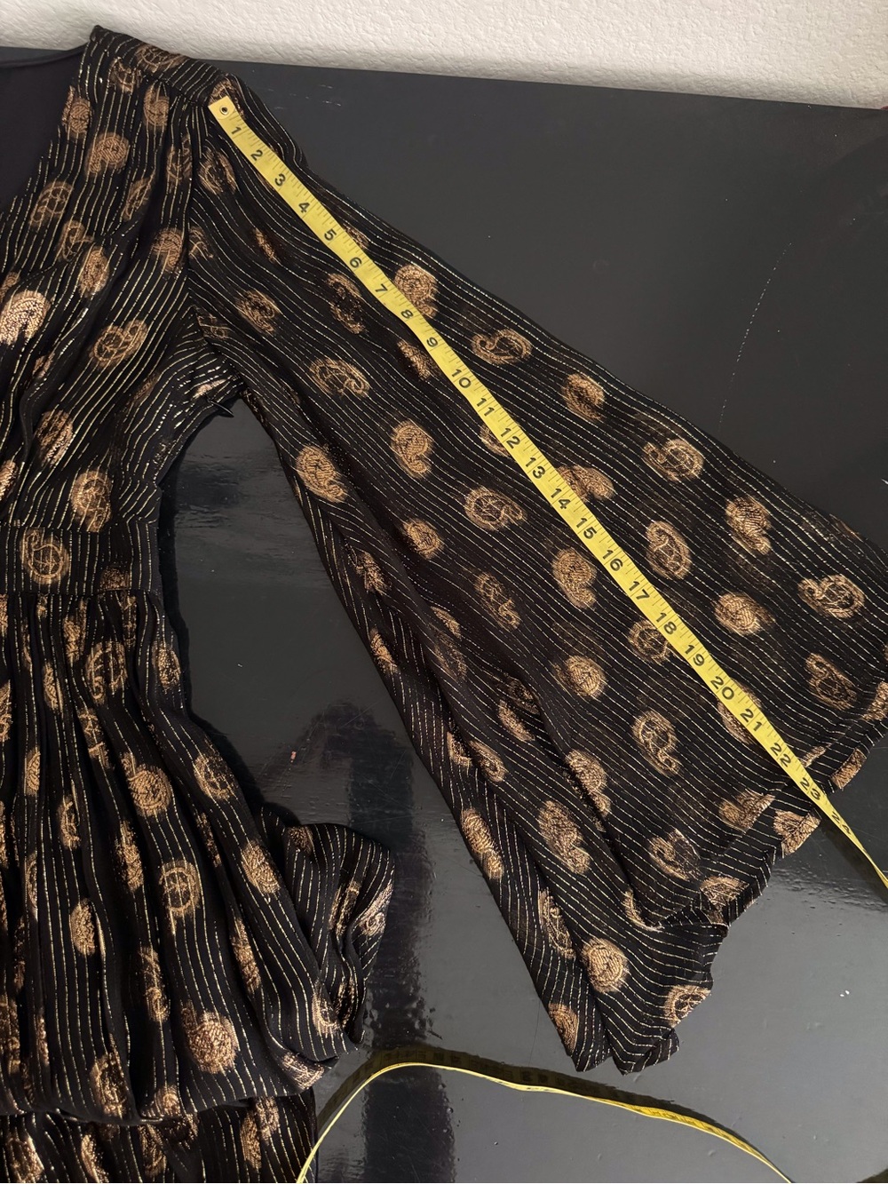 MILLE Caye Maxi Butterfly Sleeve Black Gold Metallic Dress - Picture 9 of 12